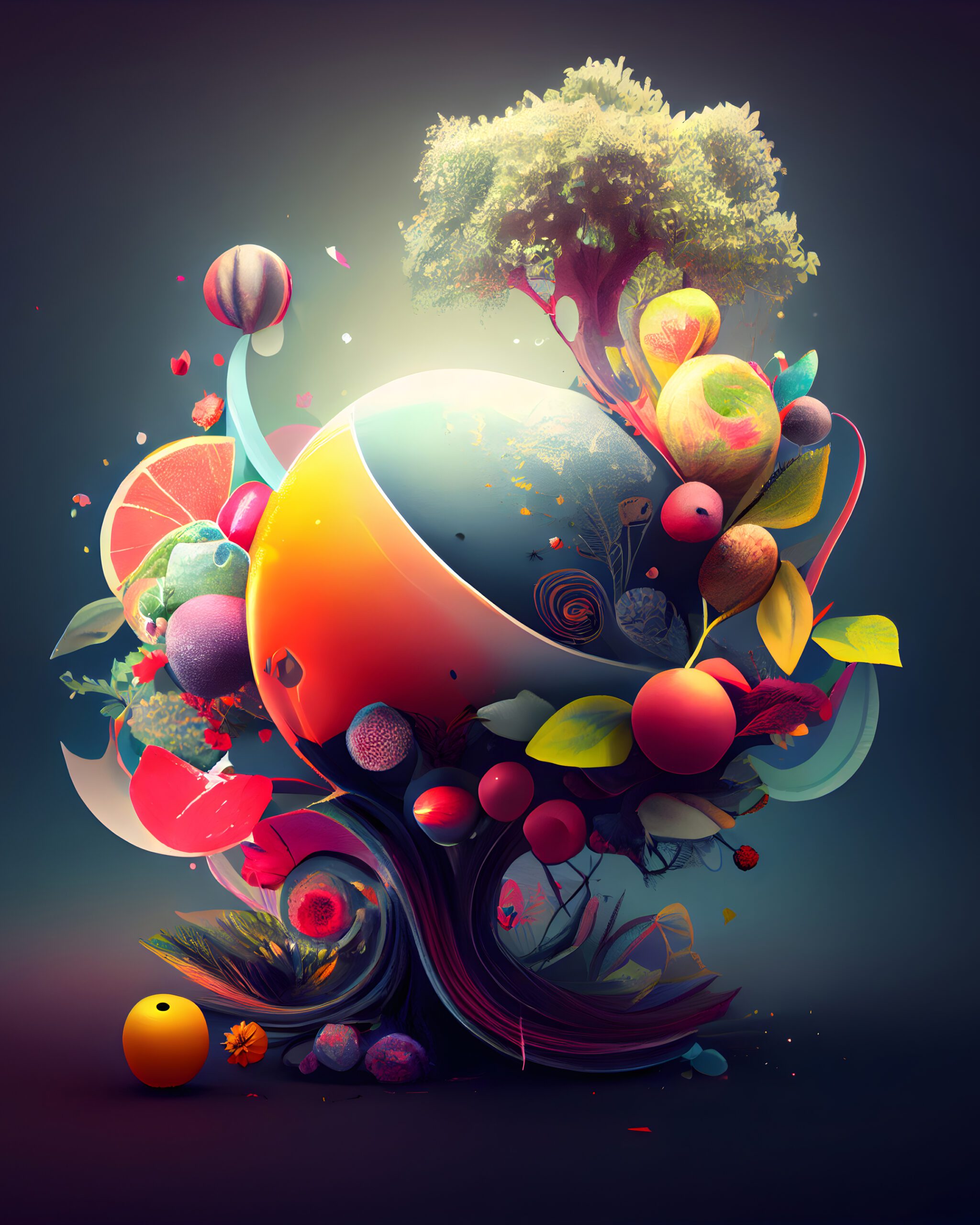 abstract colorful planet with tree and plants; illustration eps10